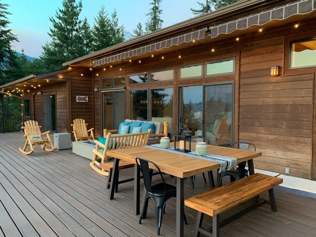 deck at 548 Eagen Mountain Dr ready for entertaining at sunset